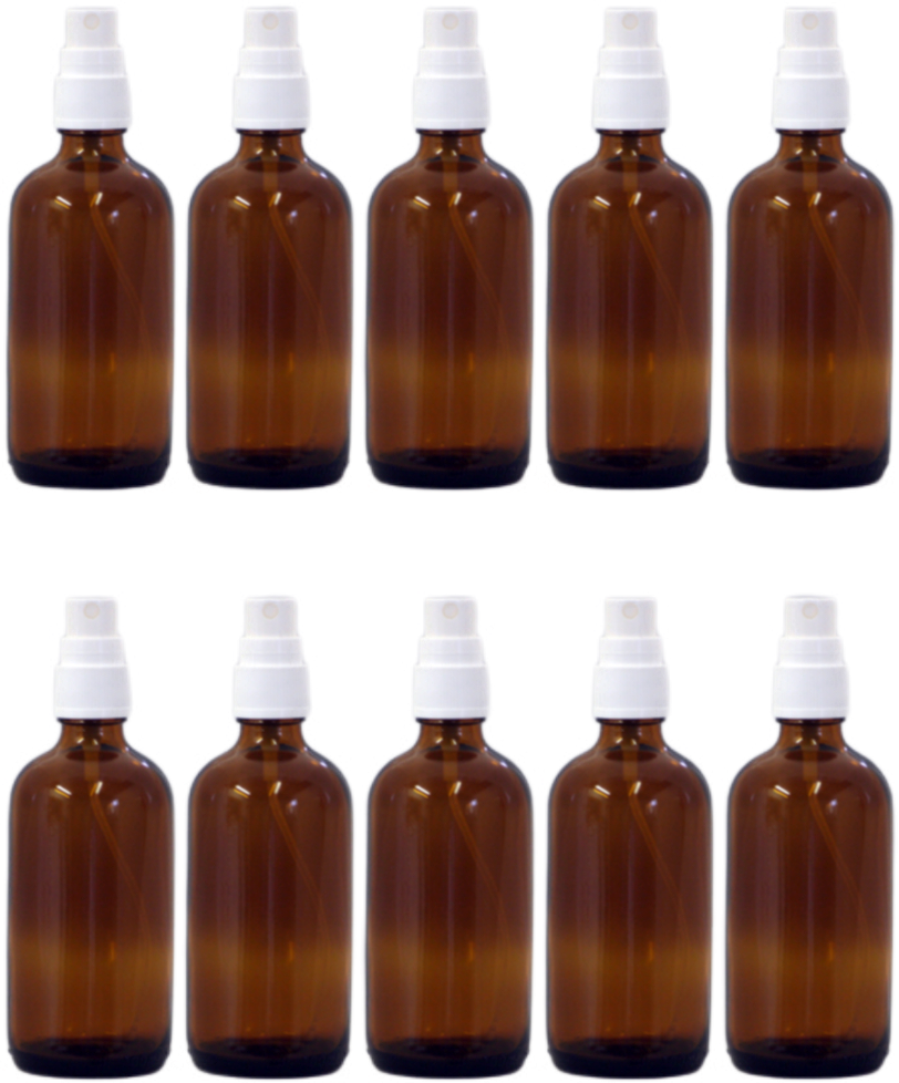 10 x 100ml Braunglasflasche mit Sprühkopf und Schutzkappe