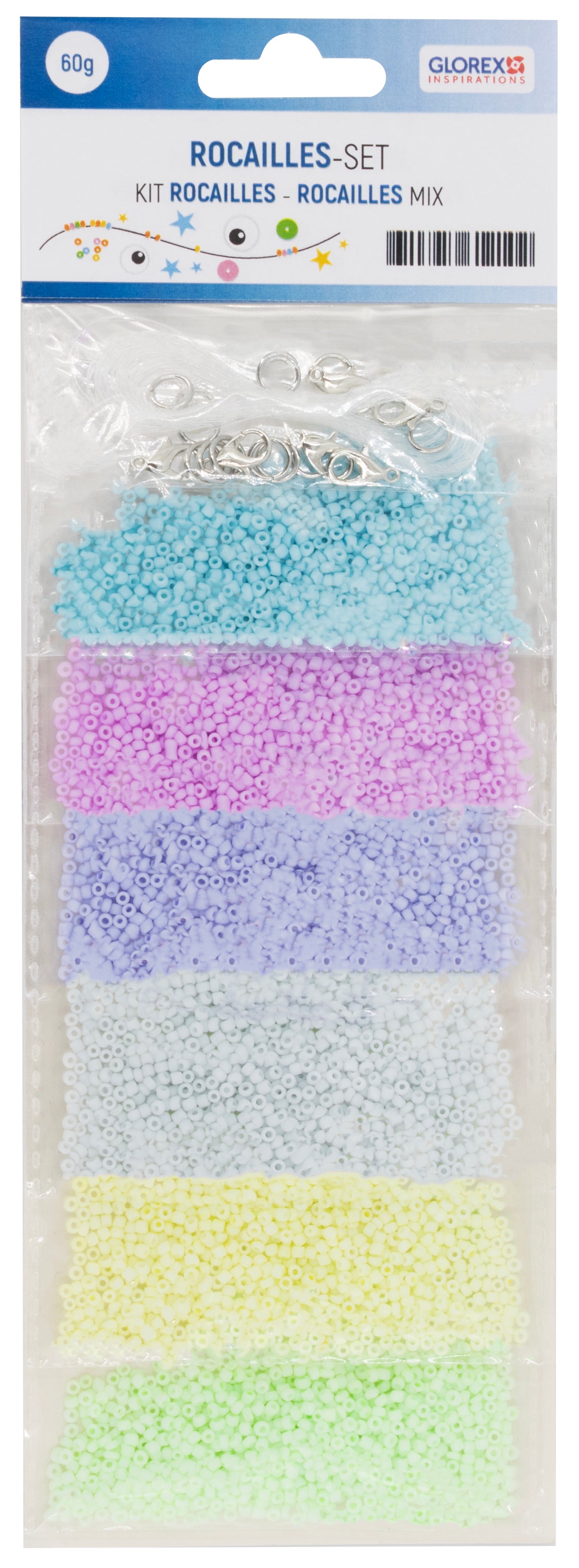 Rocailles-Set 2,6mm mit Kordel und Verschlüssen pastellfarben