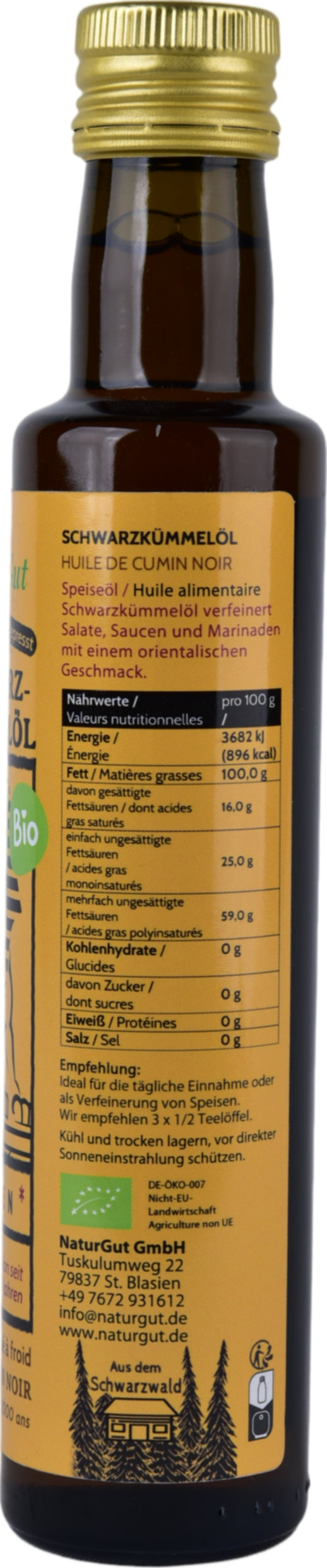 Bio Schwarzkümmelöl 250ml Nigella sativa aus Ägypten Schwarzkümmelöl-Kaltgepresst