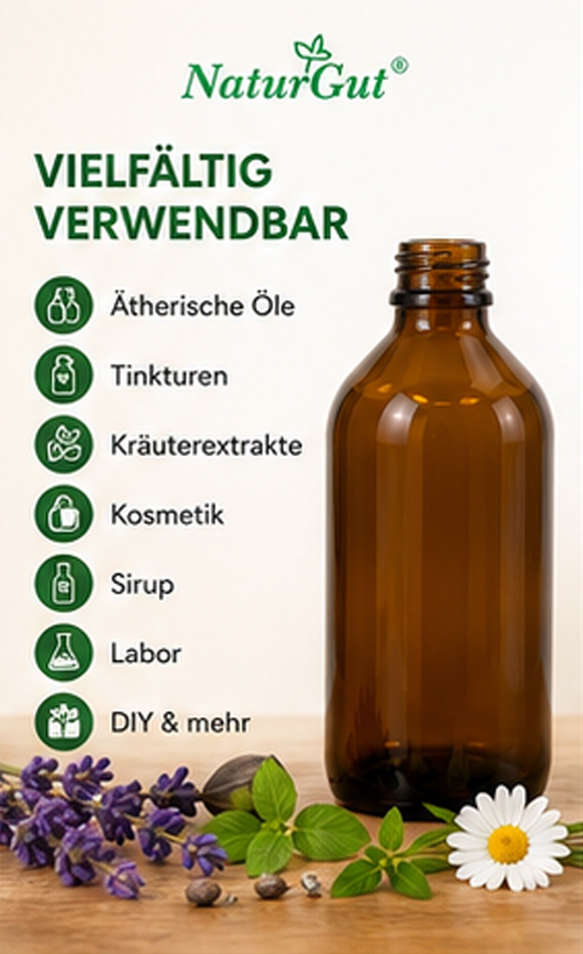 10 x 250 ml Braunglasflaschen | Apothekerflaschen aus Braunglas mit PP28 Originalitätsverschluss | Laborflaschen für Öle, Tinkturen & DIY | 10er Set