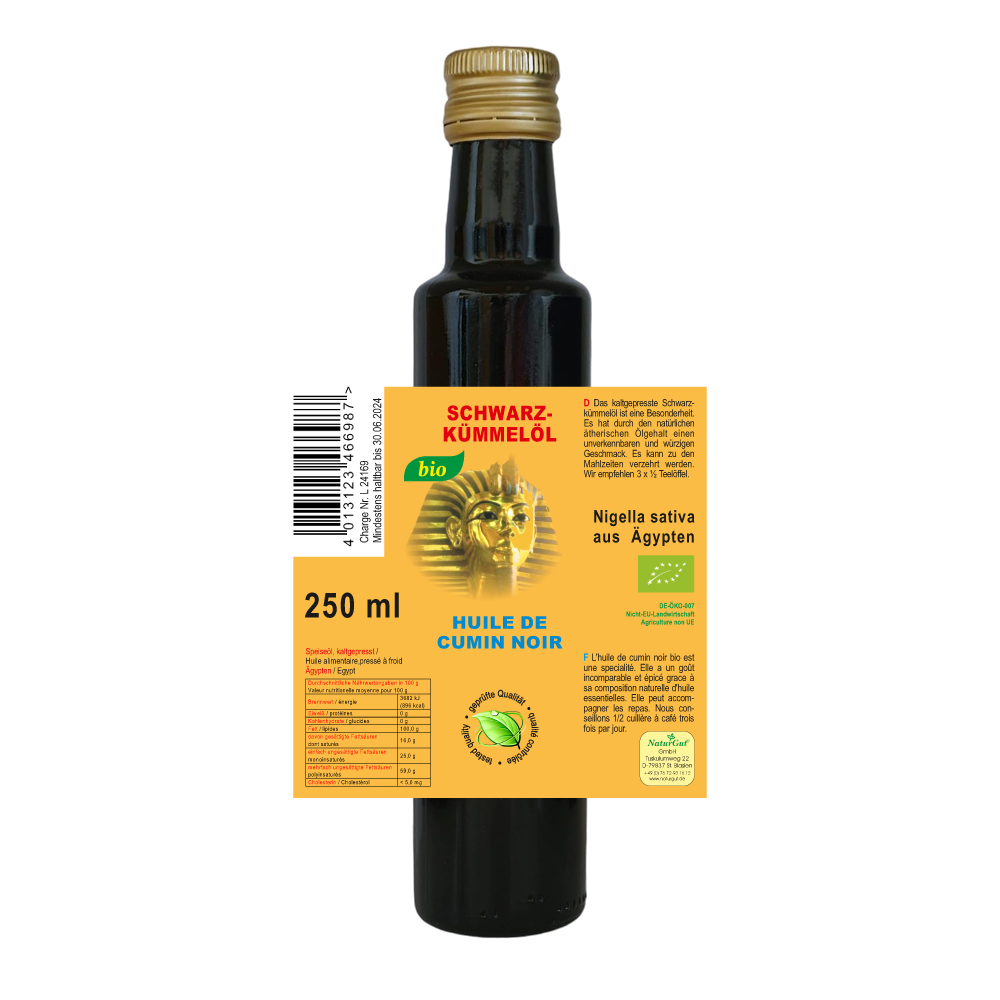 Bio Schwarzkümmelöl 250ml Nigella sativa aus Ägypten Schwarzkümmelöl-Kaltgepresst