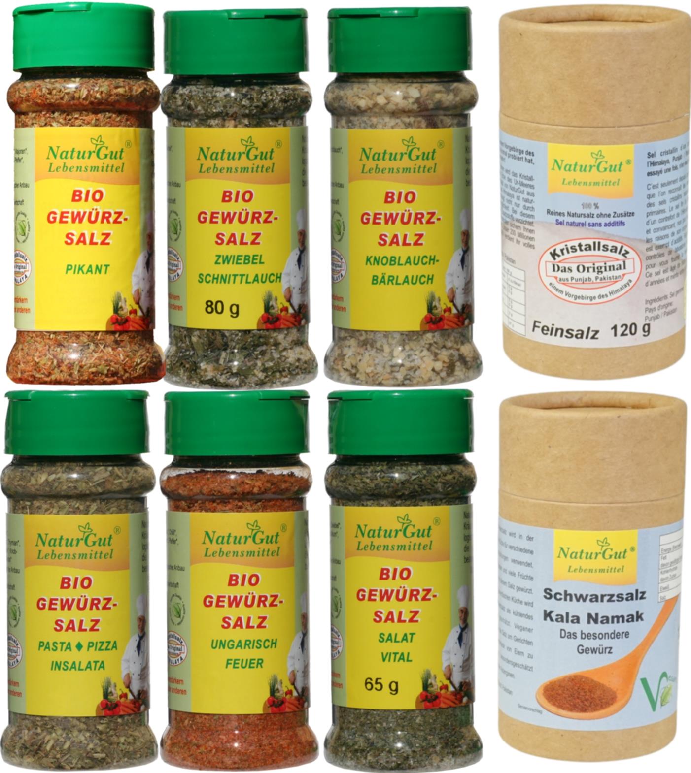 Organic spice salt set 8-day without flavor enhancers and yeast spices herbal salt from controlled organic cultivation