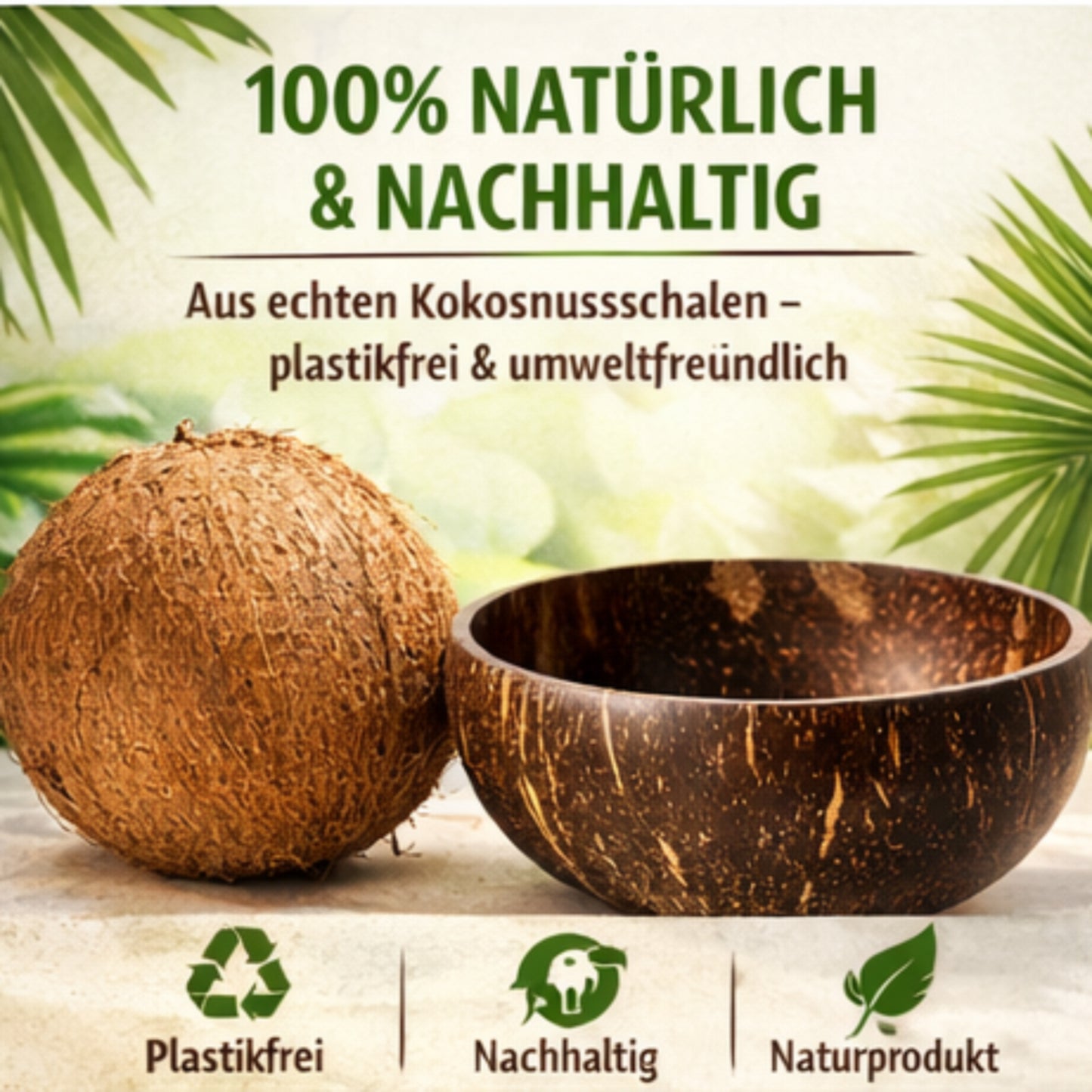 Kokosnuss Schalen-Set (2 Schalen + 2 Löffel) – Handgemachte Kokosnussschalen – Nachhaltige Müslischalen & Smoothie Bowls