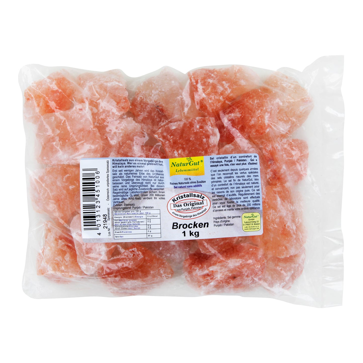 Kristallsalz Brocken 1kg aus einem Vorgebirge des Himalaya im Polybeutel