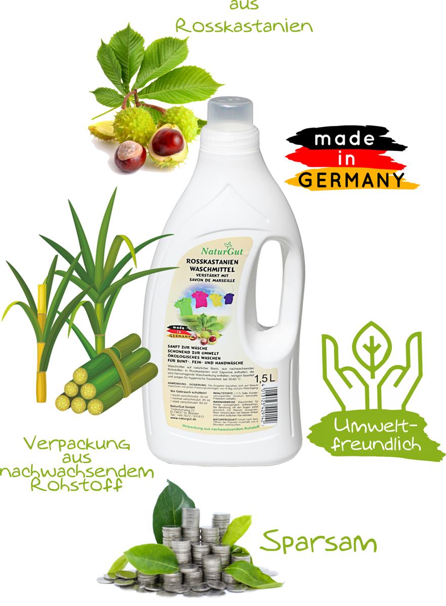 Marron d'Inde Détergent Liquide Naturel Extrait de Marron d'Inde avec Savon 1,5 L