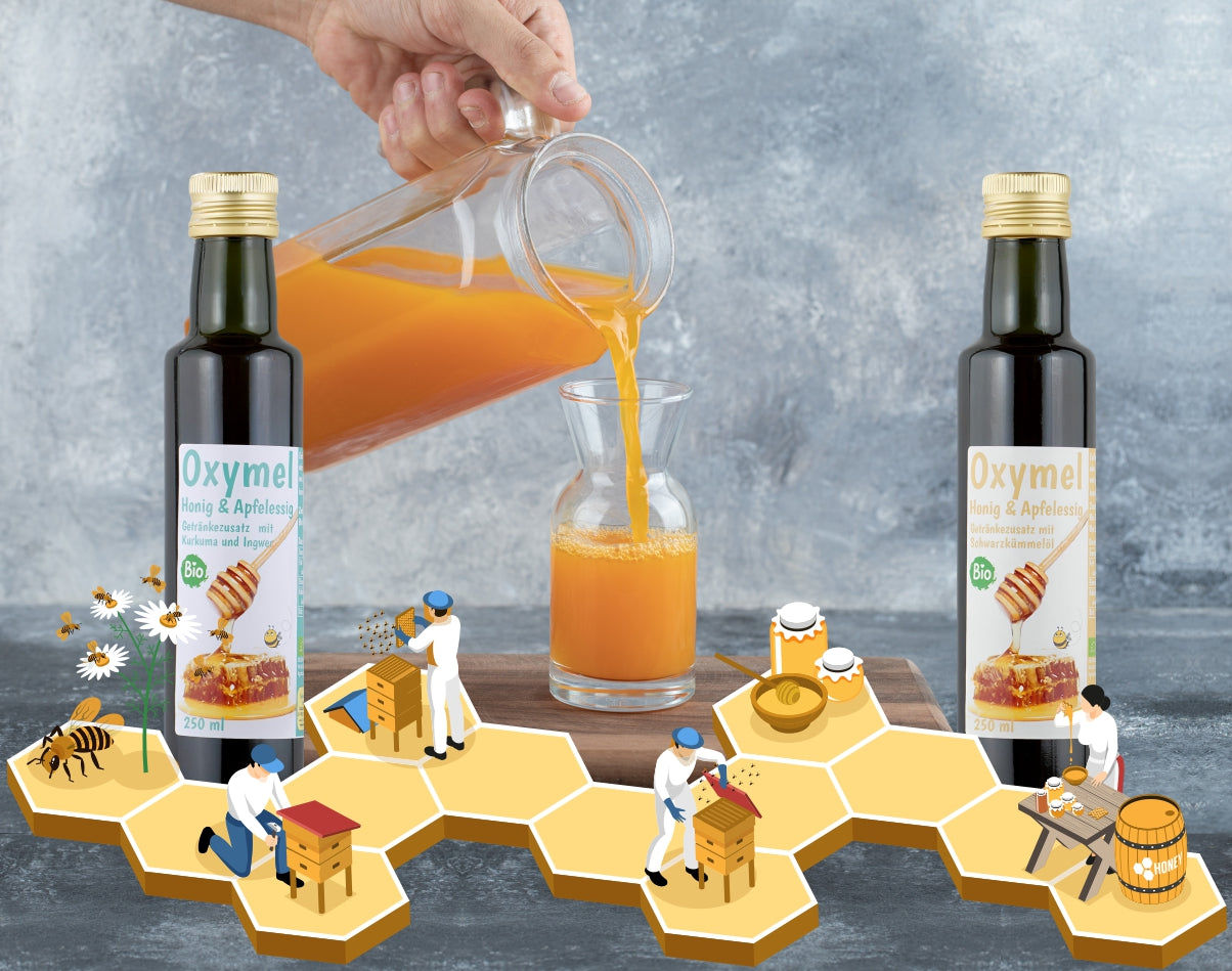 Organic Oxymel Turmeric and Ginger 100 ml Beverage Additive with Honey & Apple Cider Vinegar Sour Honey