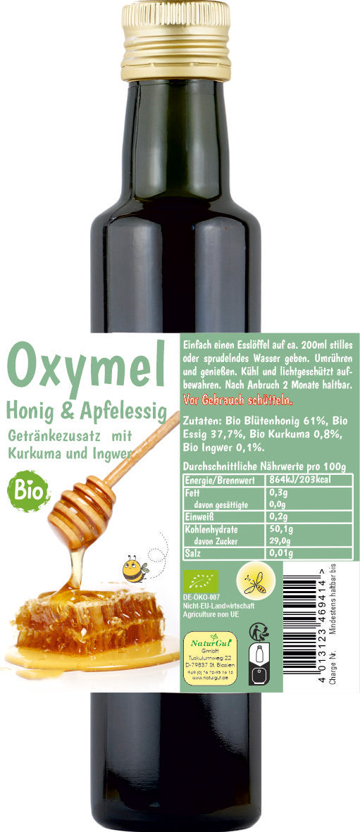 Bio Oxymel Kurkuma und Ingwer 250 ml Getränkezusatz mit Honig & Apfelessig Sauerhonig