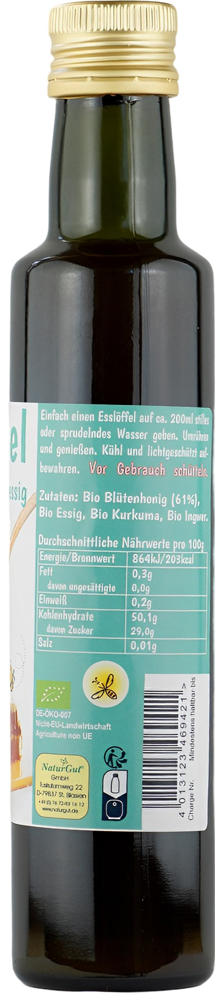 Bio Oxymel Kurkuma und Ingwer 250 ml Getränkezusatz mit Honig & Apfelessig Sauerhonig