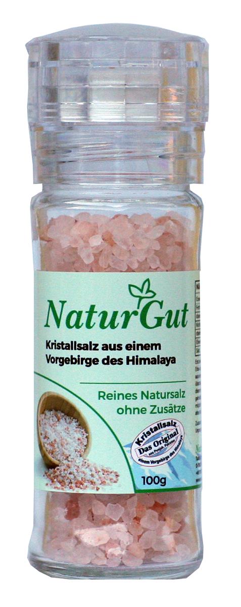 Glas Salzmühle 100g mit Kristsallsalz Granulat aus Punjab/Pakistan