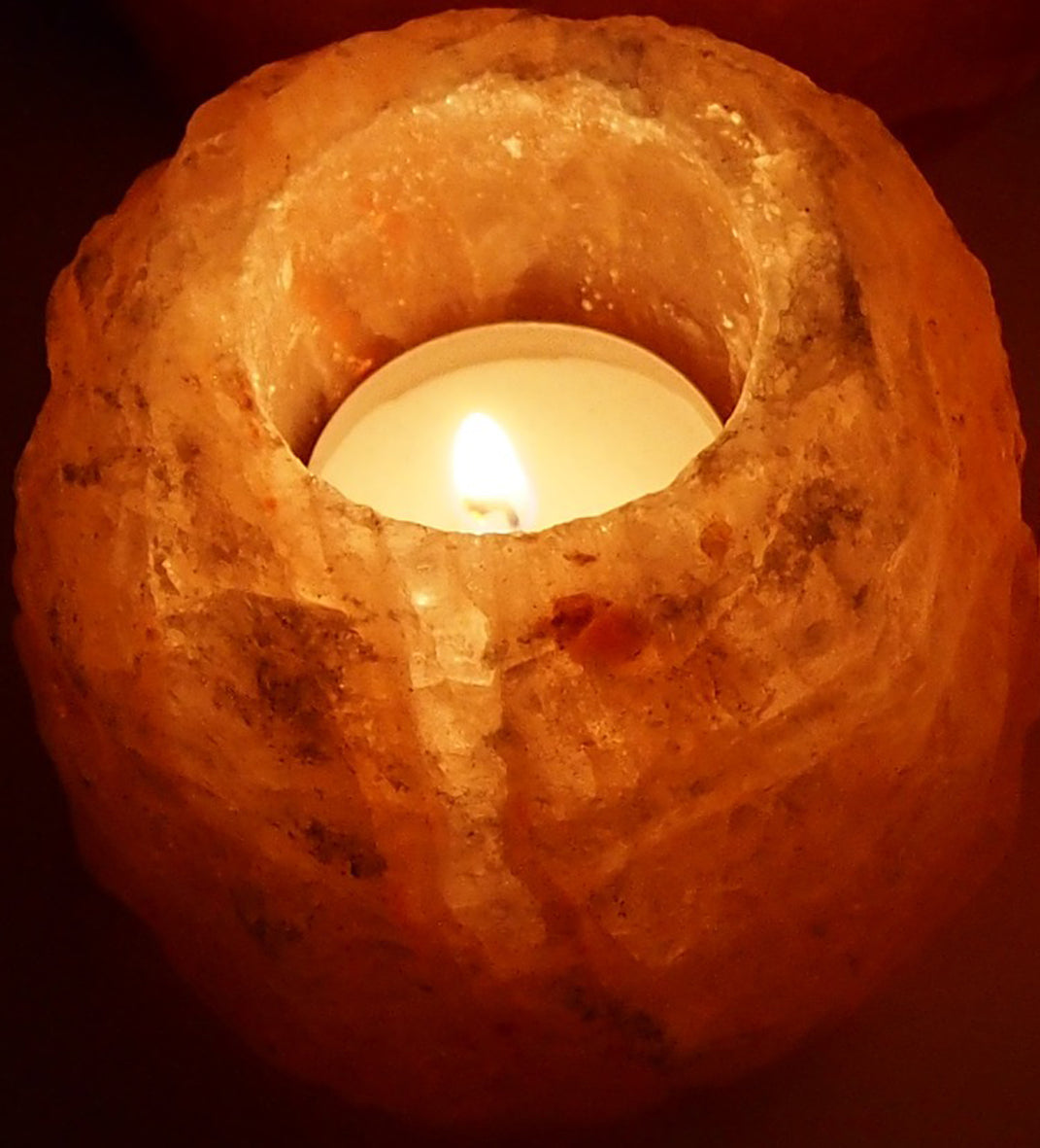 Crystal salt tealight holder from a foothill of the Himalayas/Pakistan Unique
