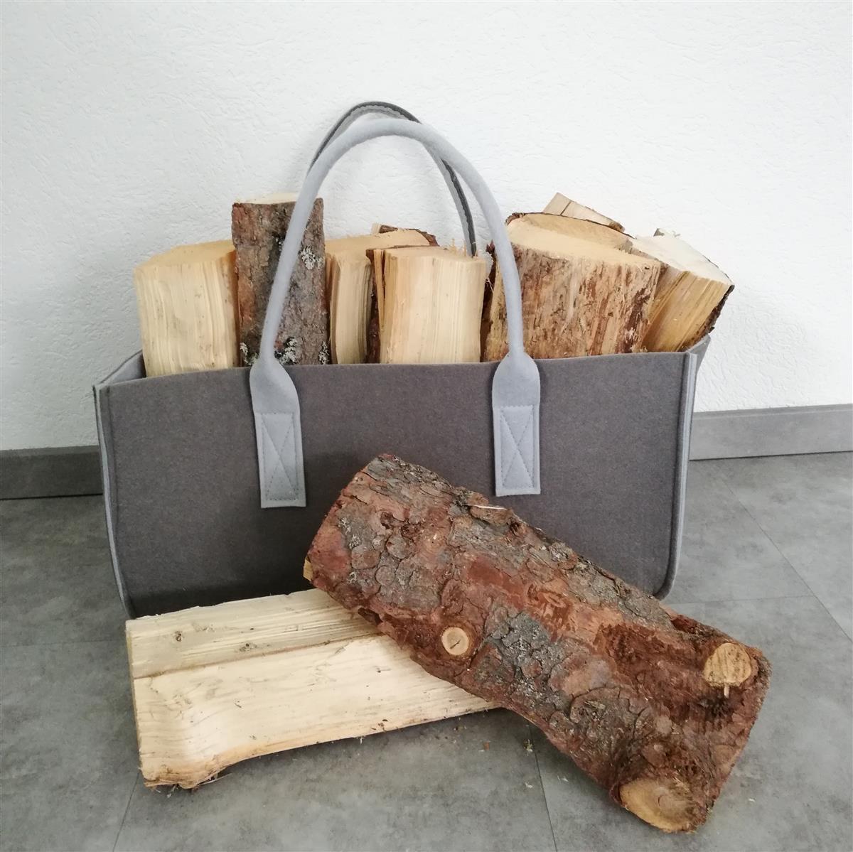 Filztasche Filz Tragetasche Shopper Einkaufstasche Kaminholz Korb Grau 50x25x25
