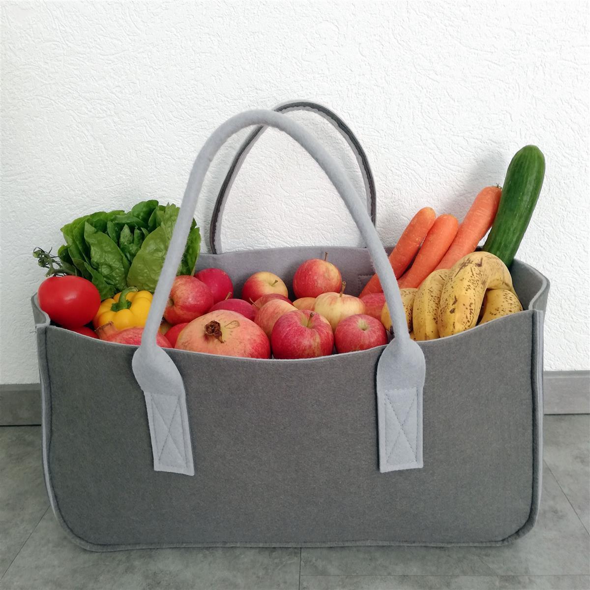 Filztasche Filz Tragetasche Shopper Einkaufstasche Kaminholz Korb Grau 50x25x25