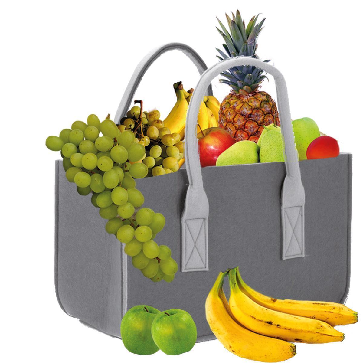 Filztasche Filz Tragetasche Shopper Einkaufstasche Kaminholz Korb Grau 50x25x25