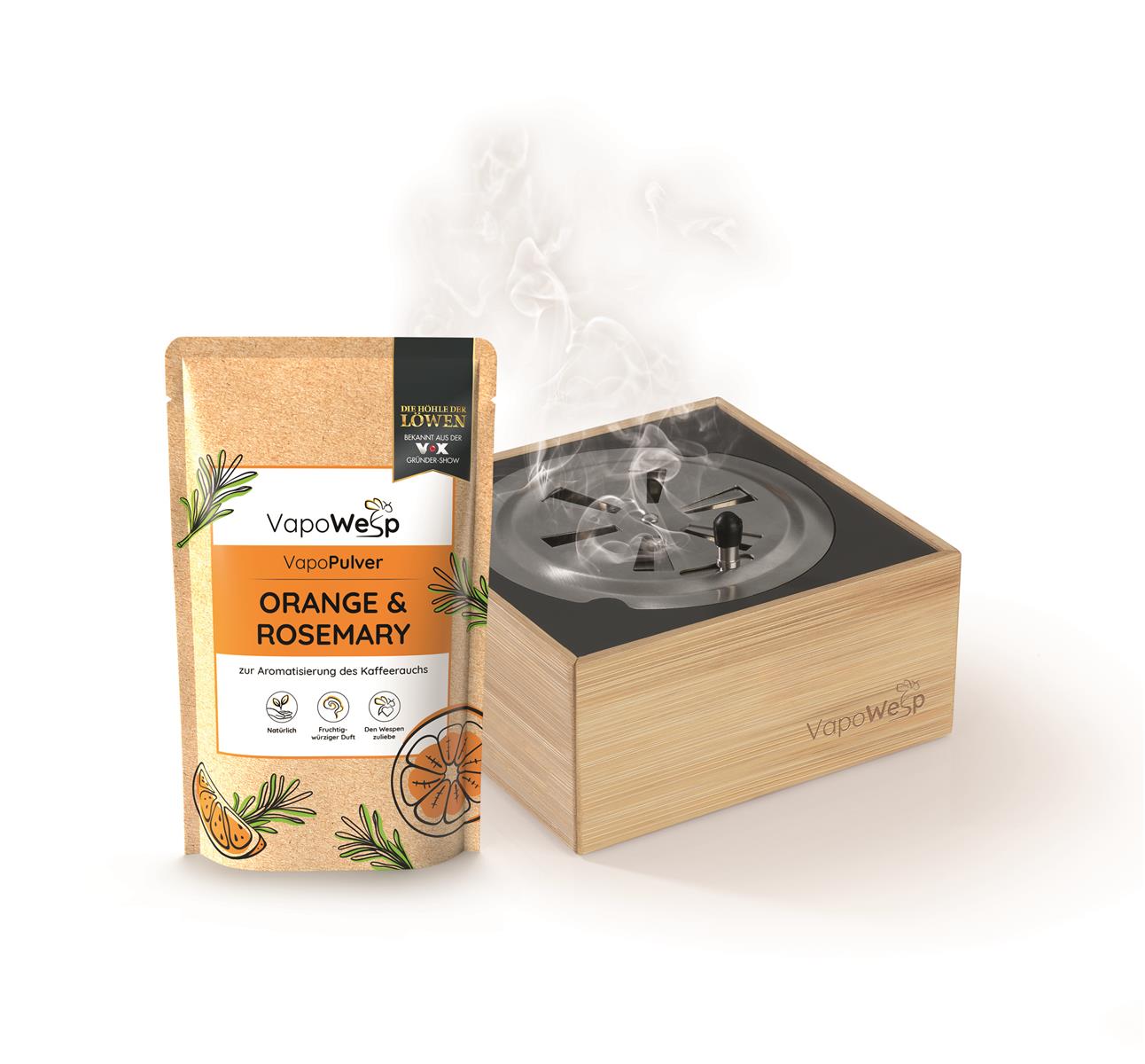 VapoWesp Räucherbox inkl. VapoPulver Orange & Rosemary 50 g Wespenabwehr Vertreibung