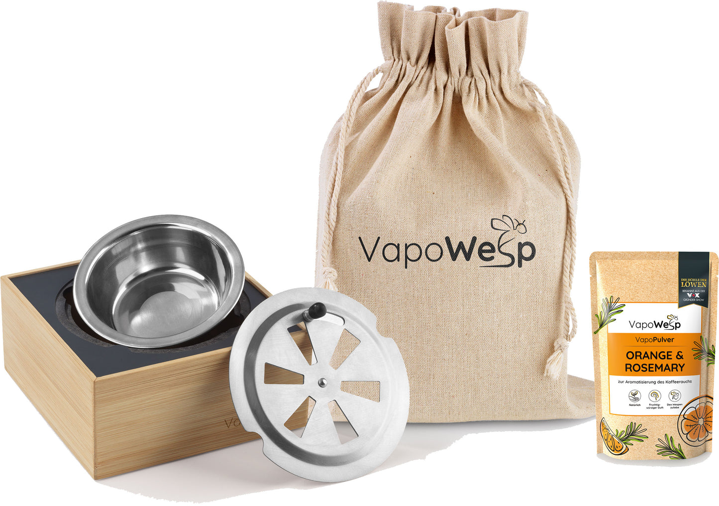 VapoWesp Räucherbox inkl. VapoPulver Orange & Rosemary 50 g Wespenabwehr Vertreibung