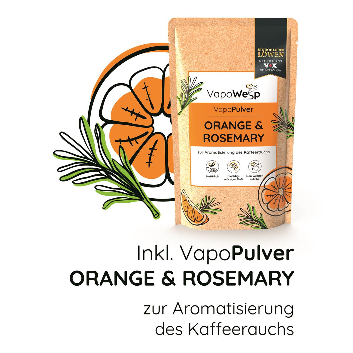 VapoWesp Räucherbox inkl. VapoPulver Orange & Rosemary 50 g Wespenabwehr Vertreibung