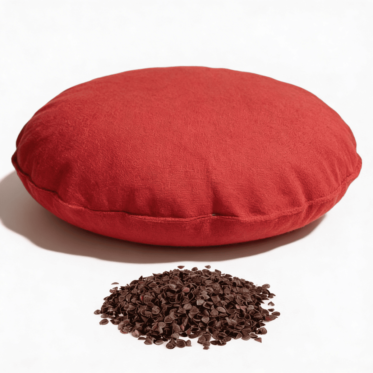 Coussin de méditation yoga uni rouge garni de sarrasin bio - rond Ø env.