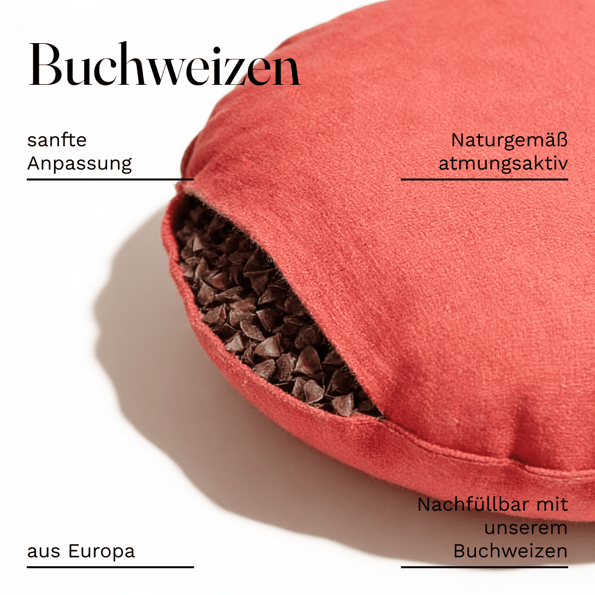 Coussin de méditation yoga uni rouge garni de sarrasin bio - rond Ø env.