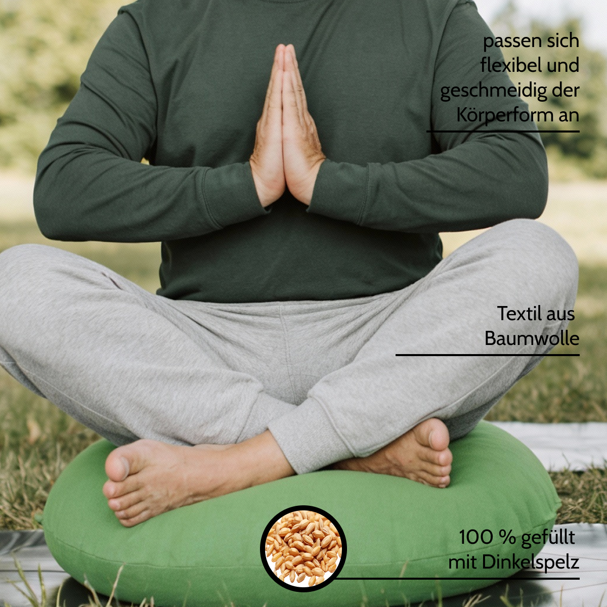 Meditationskissen rund Ø 45 cm – Yogakissen mit Dinkelspelz