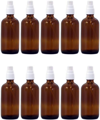 10 x 100ml Braunglasflasche mit Sprühkopf und Schutzkappe
