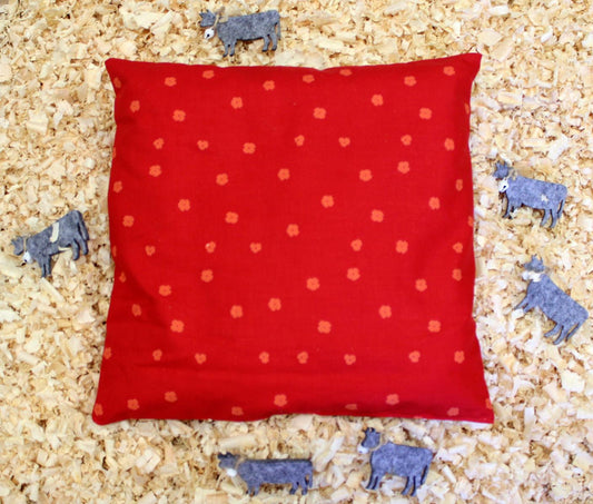 Swiss pine cushion 24x24cm - red fabric with small flowers