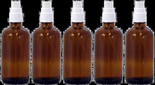 10 x 100ml brown glass bottle with spray head and protective cap