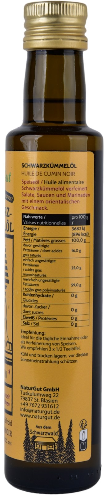 Schwarzkümmelöl 250ml Nigella sativa aus Ägypten Schwarzkümmelöl-konventionell-Kaltgepresst