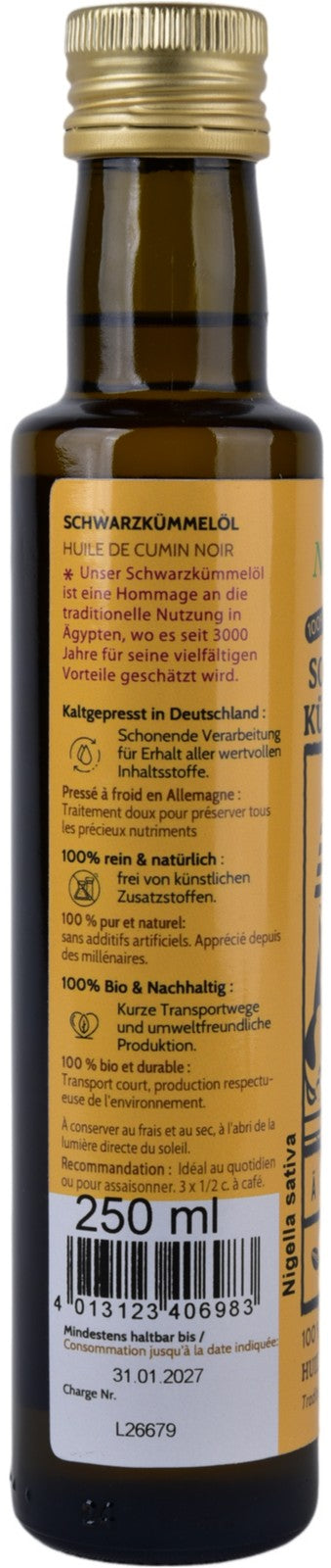 Schwarzkümmelöl 250ml Nigella sativa aus Ägypten Schwarzkümmelöl-konventionell-Kaltgepresst