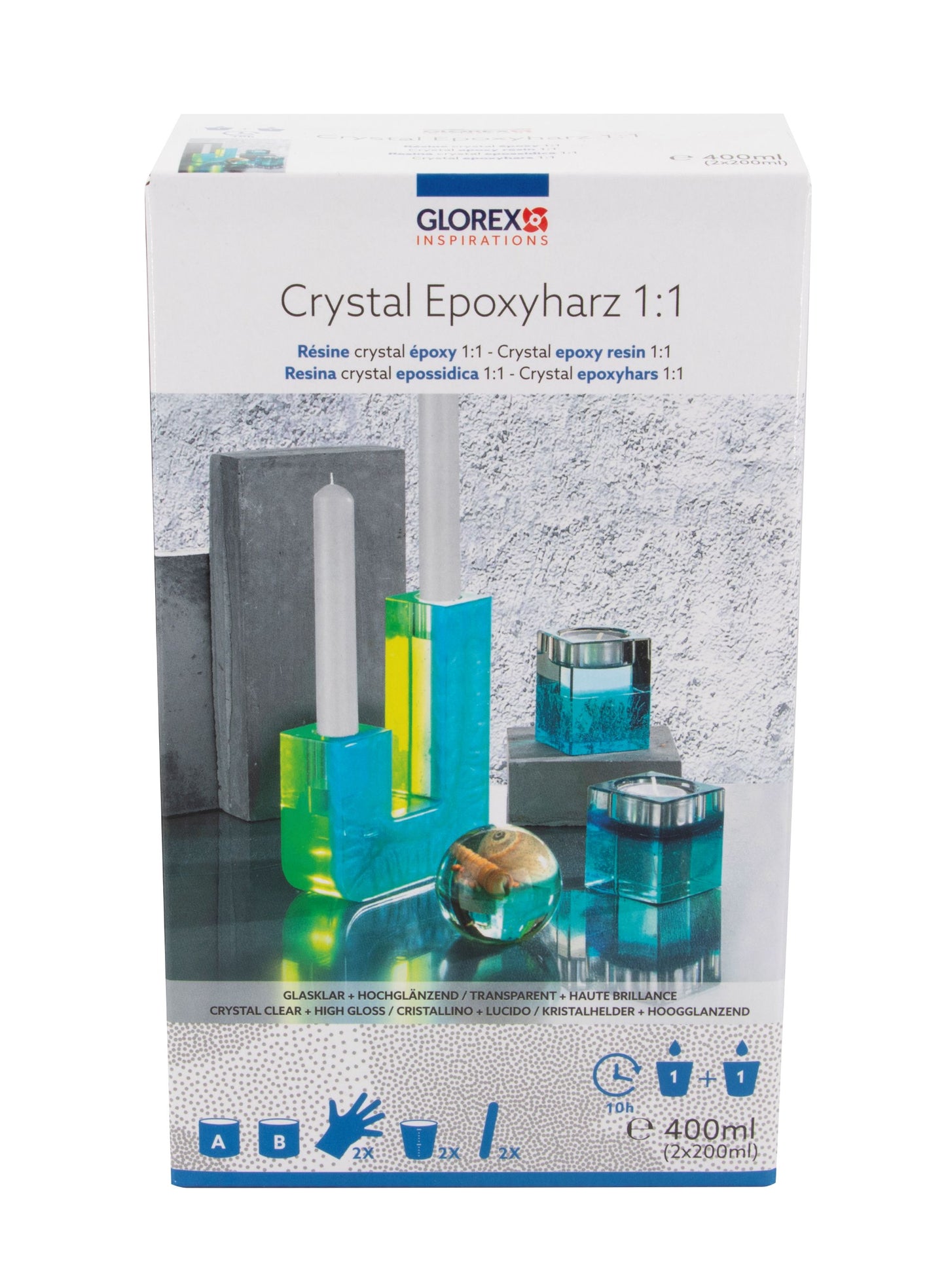 Crystal Epoxyharz 1:1 Set 400 ml – Transparentes Gießharz, Kristallklares Epoxidharz für Resin Art, Schmuckherstellung, Formen, Dekoration & DIY-Projekte