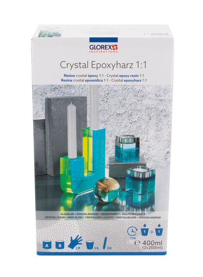Crystal Epoxyharz 1:1 Set 400 ml – Transparentes Gießharz, Kristallklares Epoxidharz für Resin Art, Schmuckherstellung, Formen, Dekoration & DIY-Projekte