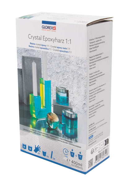 Crystal Epoxyharz 1:1 Set 400 ml – Transparentes Gießharz, Kristallklares Epoxidharz für Resin Art, Schmuckherstellung, Formen, Dekoration & DIY-Projekte