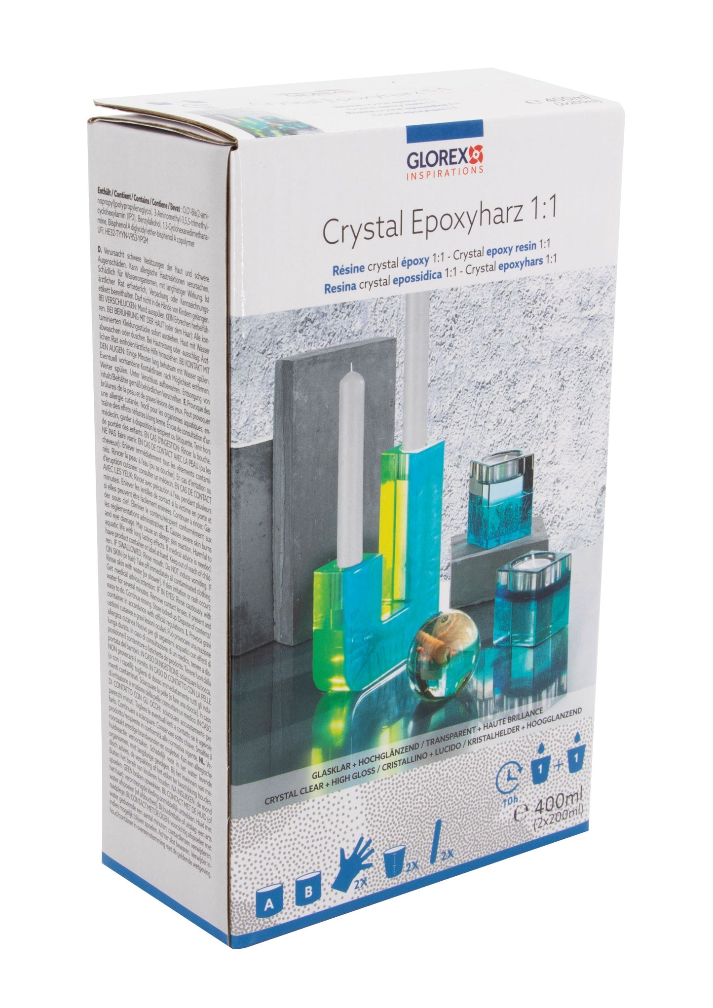 Crystal Epoxyharz 1:1 Set 400 ml – Transparentes Gießharz, Kristallklares Epoxidharz für Resin Art, Schmuckherstellung, Formen, Dekoration & DIY-Projekte
