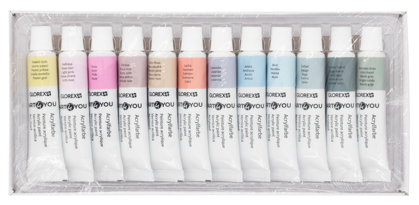 Acrylfarben-Set Pastell 12St, je 12ml – Bastel- & Künstlerfarben Set