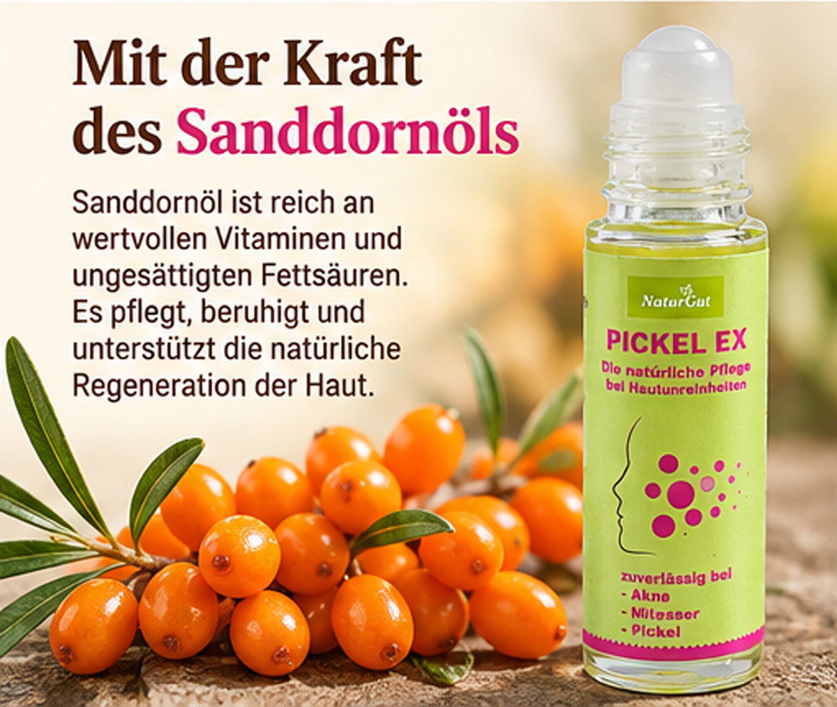 Pickel Ex Roll On with Sea Buckthorn Oil Care Treatment Pimples Blackheads Acne