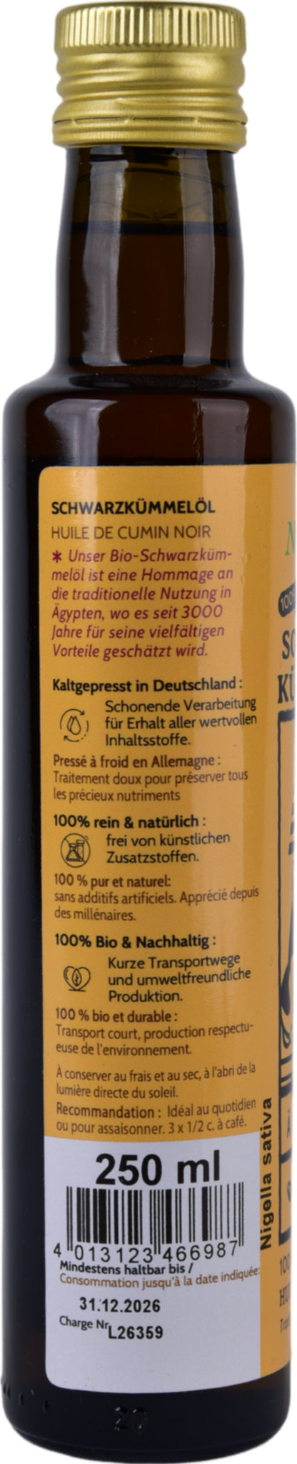 Bio Schwarzkümmelöl 250ml Nigella sativa aus Ägypten Schwarzkümmelöl-Kaltgepresst