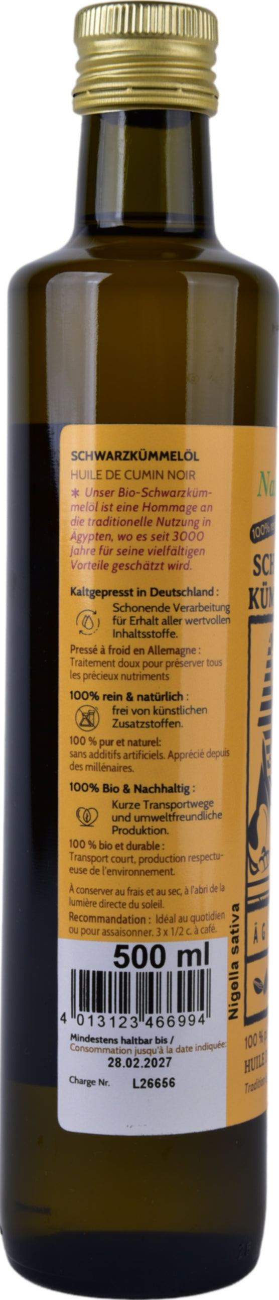 Bio Schwarzkümmelöl 500ml Nigella sativa aus Ägypten Schwarzkümmelöl-Kaltgepresst