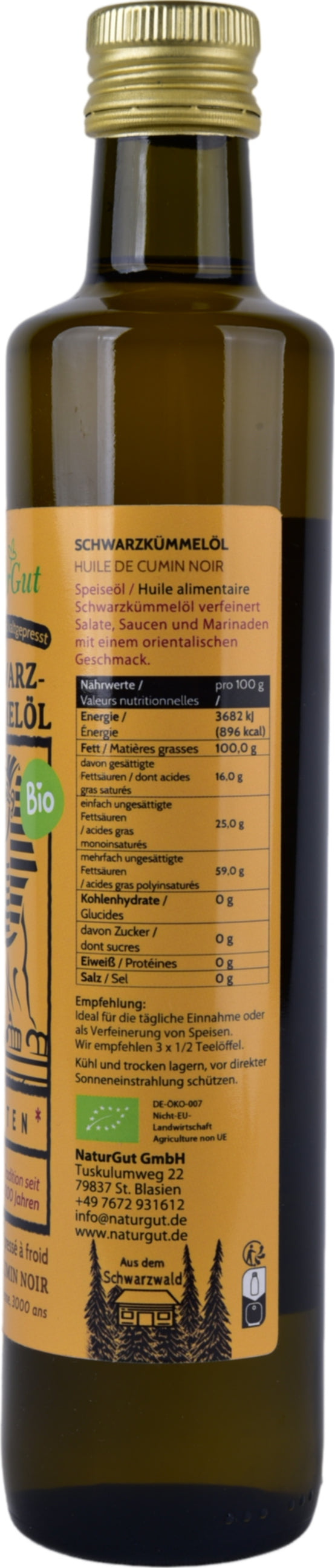 Bio Schwarzkümmelöl 500ml Nigella sativa aus Ägypten Schwarzkümmelöl-Kaltgepresst