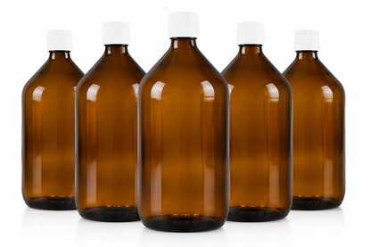 5 x 1L apothecary bottles brown glass laboratory bottles tamper-evident closure pp28st