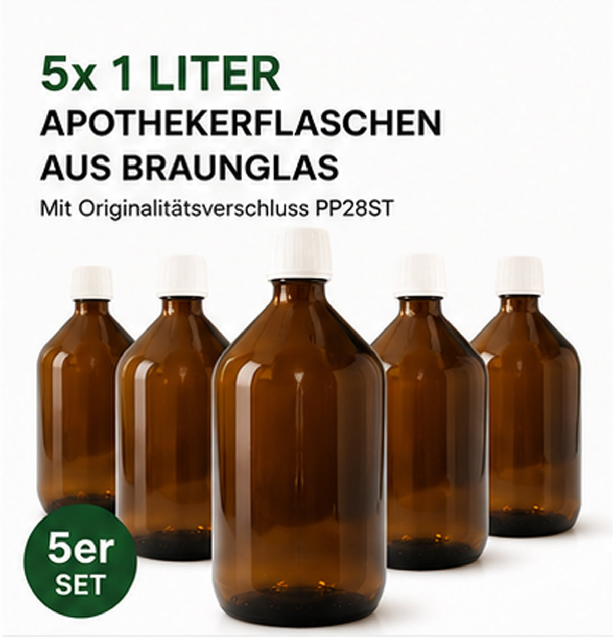 5 x 1L apothecary bottles brown glass laboratory bottles tamper-evident closure pp28st