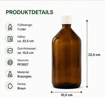 5 x 1L apothecary bottles brown glass laboratory bottles tamper-evident closure pp28st