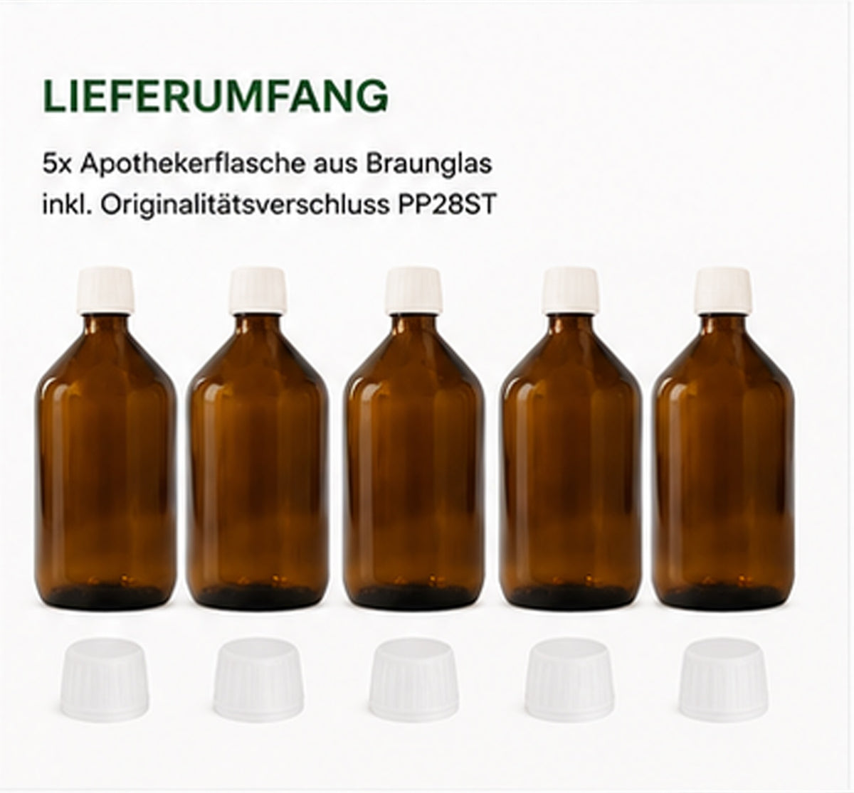 5 x 1L apothecary bottles brown glass laboratory bottles tamper-evident closure pp28st