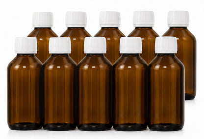 10 x 250 ml Braunglasflaschen | Apothekerflaschen aus Braunglas mit PP28 Originalitätsverschluss | Laborflaschen für Öle, Tinkturen & DIY | 10er Set
