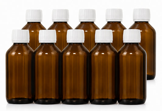 10 x 250 ml Braunglasflaschen | Apothekerflaschen aus Braunglas mit PP28 Originalitätsverschluss | Laborflaschen für Öle, Tinkturen & DIY | 10er Set