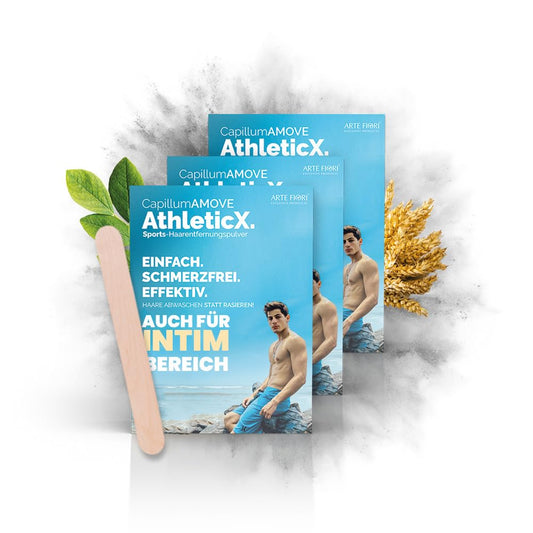 Capillum AMOVE AthleticX Premium Crème Épilatoire Zone Intime 3x300g - Poudre Épilatoire Douce Homme Crème dépilatoire sous douche sans douleur et sans additifs avec une odeur neutre 