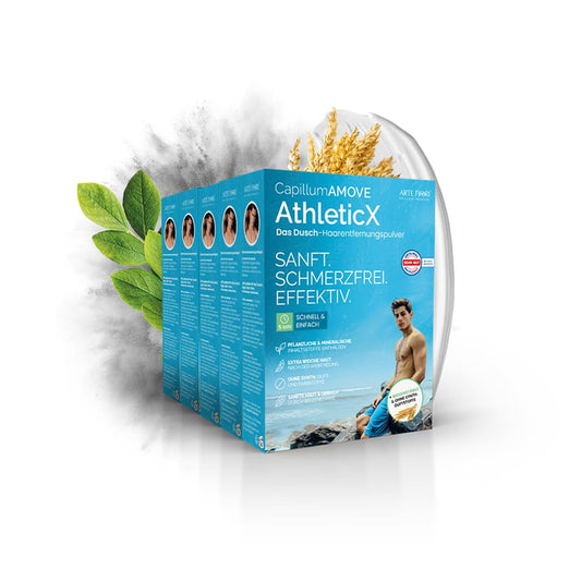 Capillum AMOVE AthleticX Premium Enthaarungscreme Intimbereich 5x300g - sanftes Enthaarungspulver Männer Schmerzfreie Dusch-Haarentfernungscreme ohne Zusatzstoffe mit neutralem Geruch