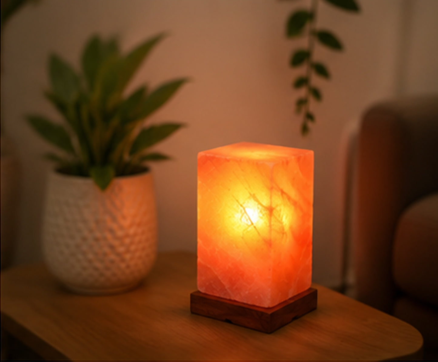 NaturGut Lampe de sel de cristal Feng Shui 3–4 kg avec électricité et socle en bois | Lampe de sel de l'Himalaya du Pakistan | Lampe de sel fabriquée à la main | Lumière d'ambiance chaude pour les salons, chambres et salles de méditation