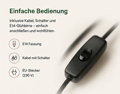 NaturGut Kristallsalz-Lampe Kugel 3–5 kg mit Elektrik & Holzsockel | Runde Himalaya Salzlampe | Handgefertigte Salzkristall-Lampe | Warmes Ambiente Licht für Wohnzimmer, Schlafzimmer, Yoga & Meditation