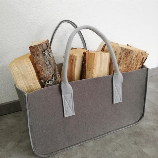 Filztasche Filz Tragetasche Shopper Einkaufstasche Kaminholz Korb Grau 50x25x25