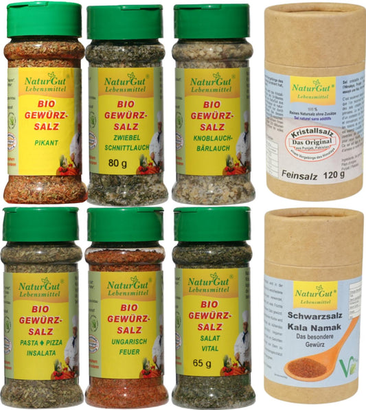 Organic spice salt set 8-day without flavor enhancers and yeast spices herbal salt from controlled organic cultivation 