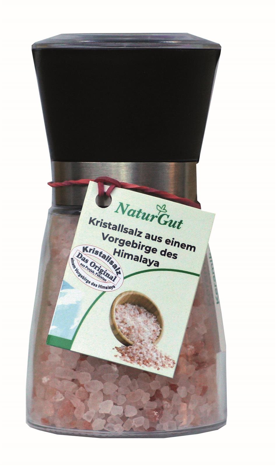 Glas Salzmühle 200g mit Kristallsalz Granulat 500g aus Punjab/Pakistan